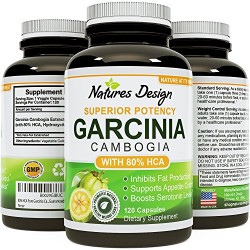 80% HCA Pure Garcinia Cambogia Extract – 120 capsules – Highest Grade for Weight Loss ★ Appetite Suppressant ★ Best Premium Quality As Experts Recommend ★ Potent Strength & Fully Guaranteed Natures Design