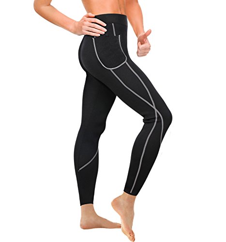 Wonderience Women Sauna Weight Loss Slimming Neoprene Pants Hot Thermo Fat Burning Sweat Leggings (Black, 2XL)
