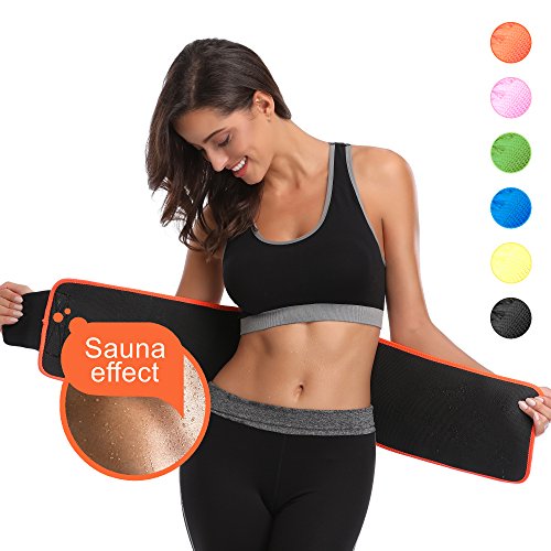 ABAHUB Waist Trimmer Weight Loss Ab Belt for Women & Men Stomach Fat Burner Wrap Premium Waist Trainer, Orange Medium 40″